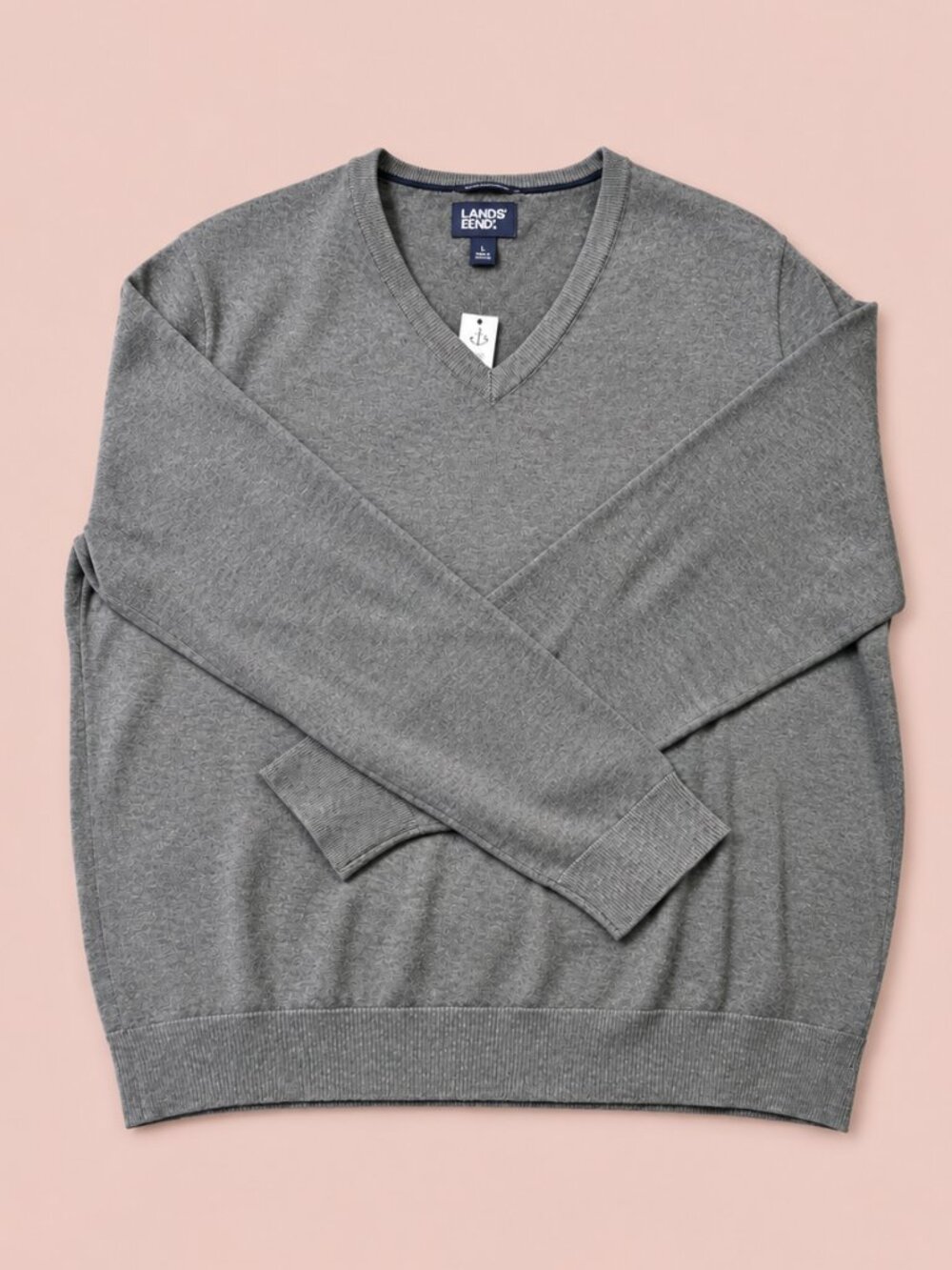 Lands’ End Gray V-Neck Long Sleeve Sweater Men’s Size L